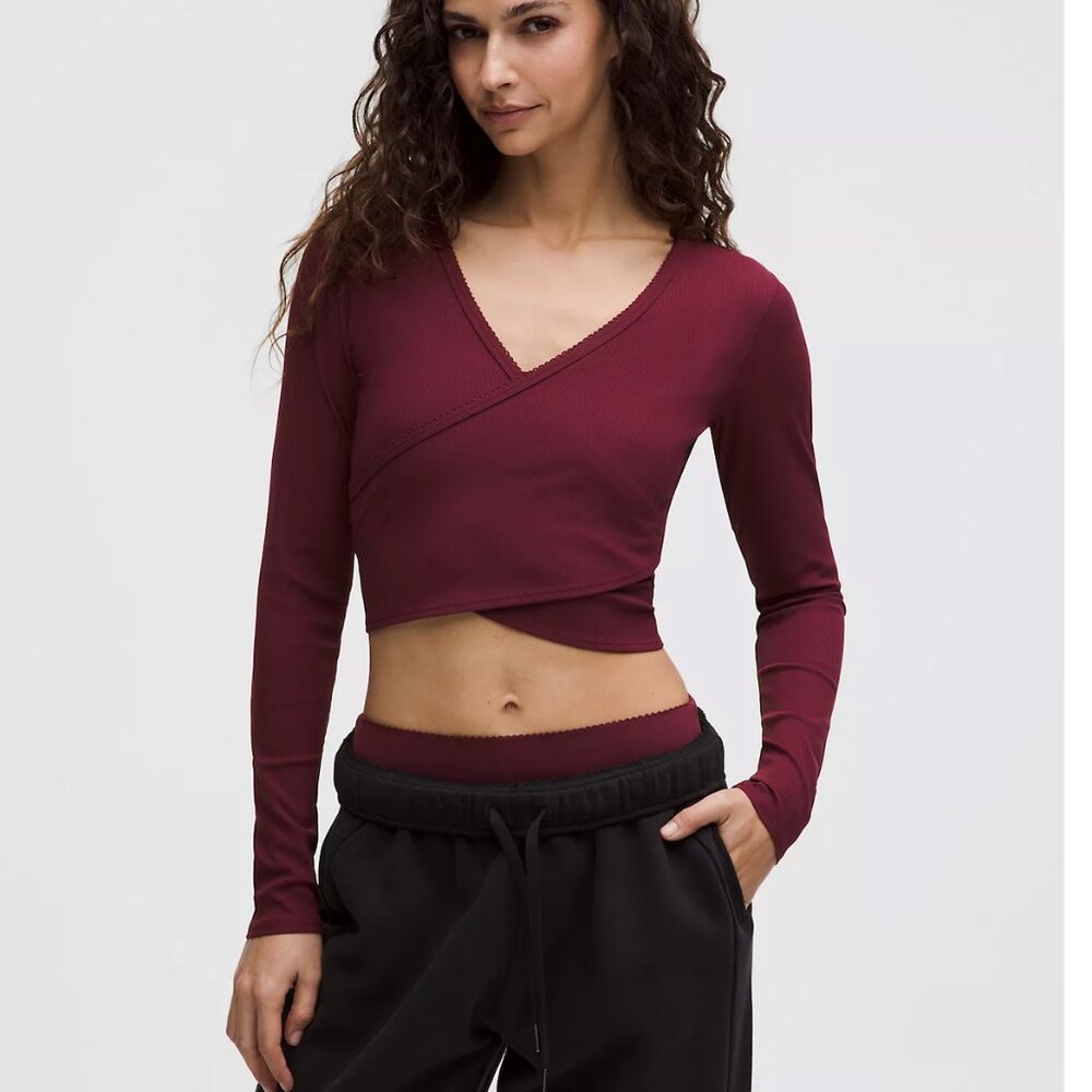 Nulu Ribbed Wrap-Front Long-Sleeve Shirt Heart